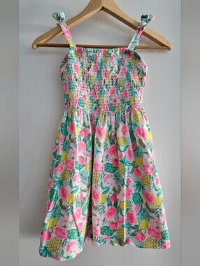 Cynthia Rowley Girls Tropical Fruit Flower Smocked Sundress Size L (10/12)